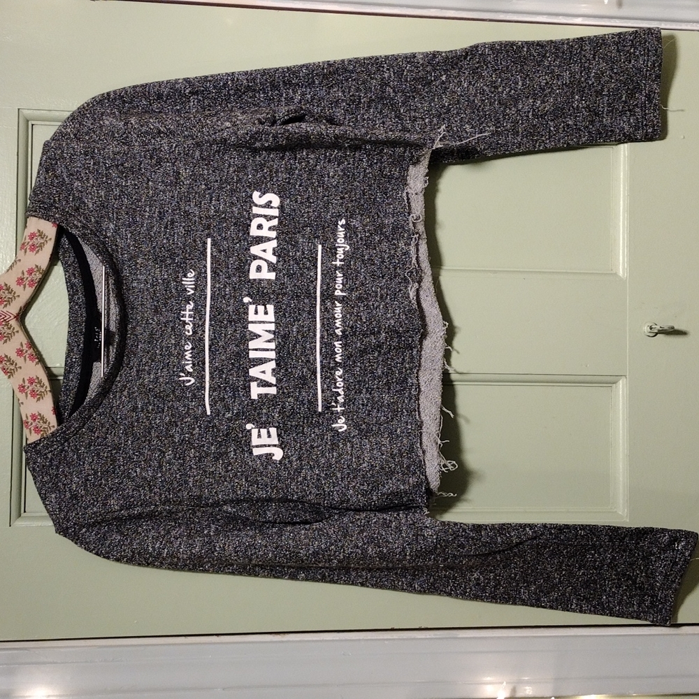 Women's Iris Los Angeles blk wht Je' Taime' Paris cropped crewneck sweatshirt L